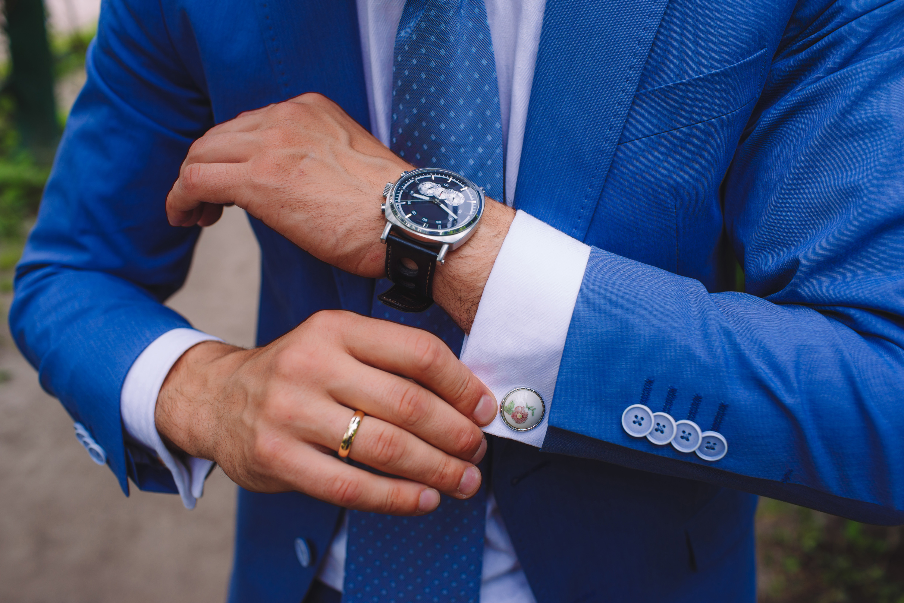 Male Hands Corrected Cufflinks With Nice Watch